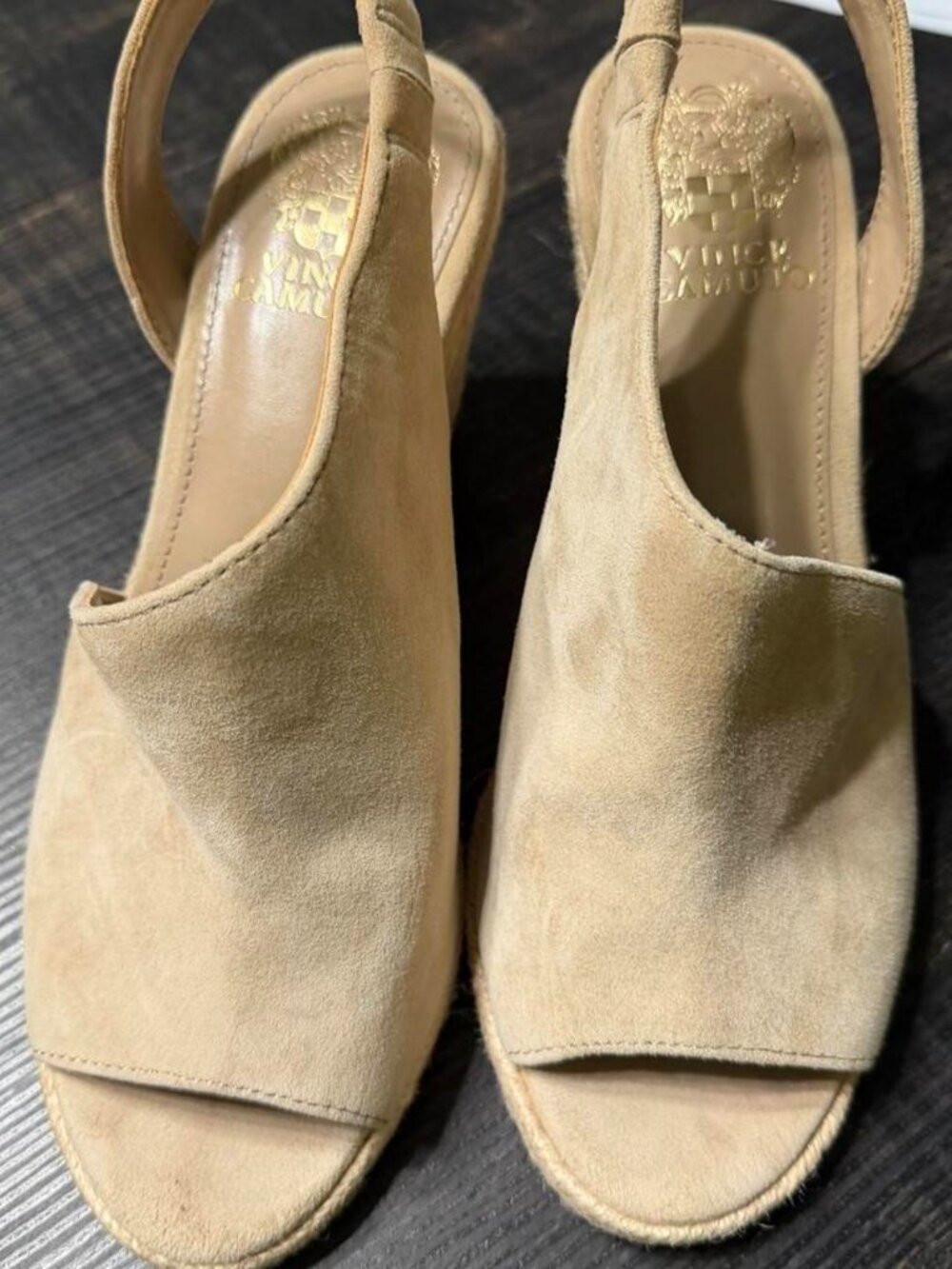 Vince Camuto Tan Suede Espadrille Wedge Slingback Sandals size 7.5
